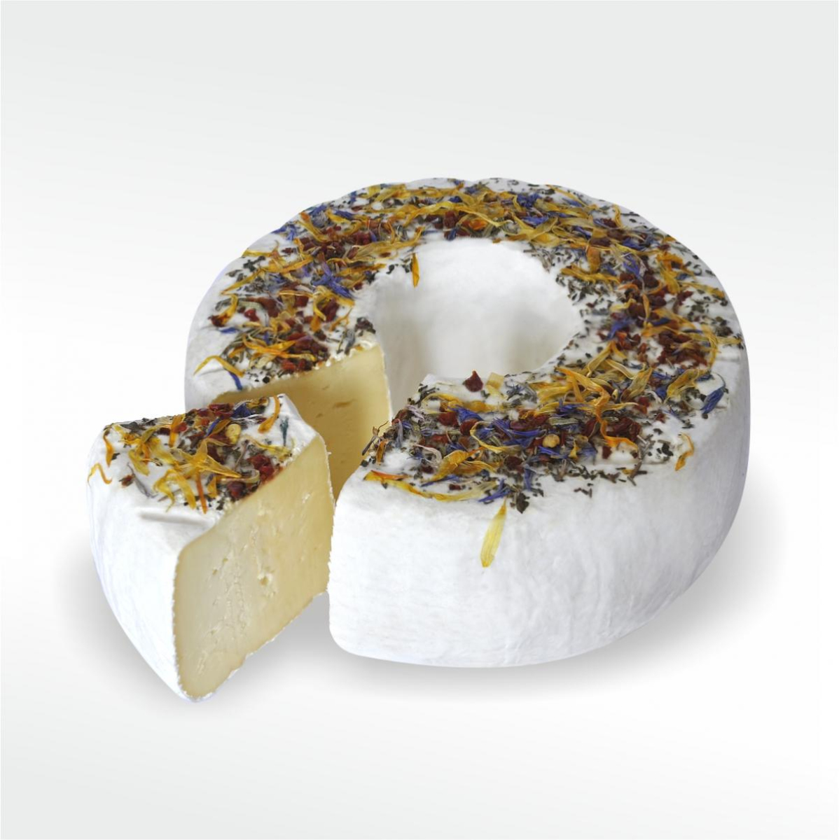Dorfkäse mit Wiesenblumen